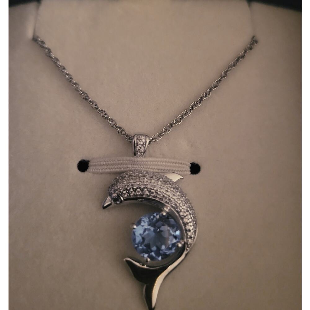 Stauer Sterling Silver Blue Topaz Dolphin Pendant & Chain 18 "